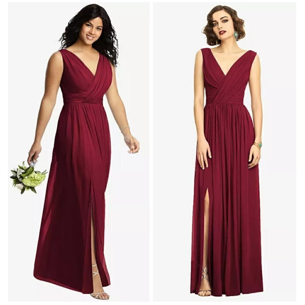 Dessy Collection Burgundy Sleeveless Draped Chiffon Maxi Dress Size 8 NWT